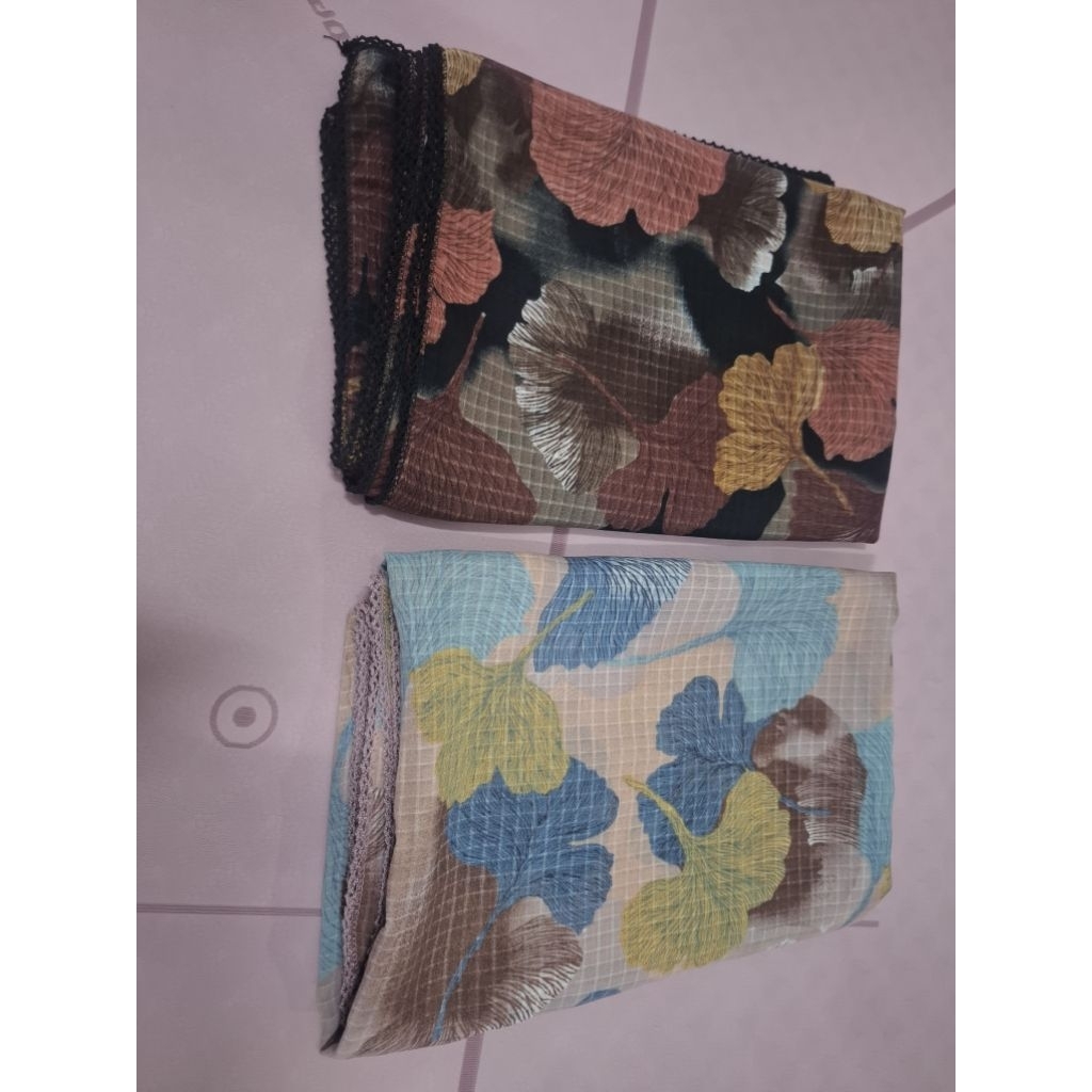 preloved hijab segi 4 motif bunga 2 pc