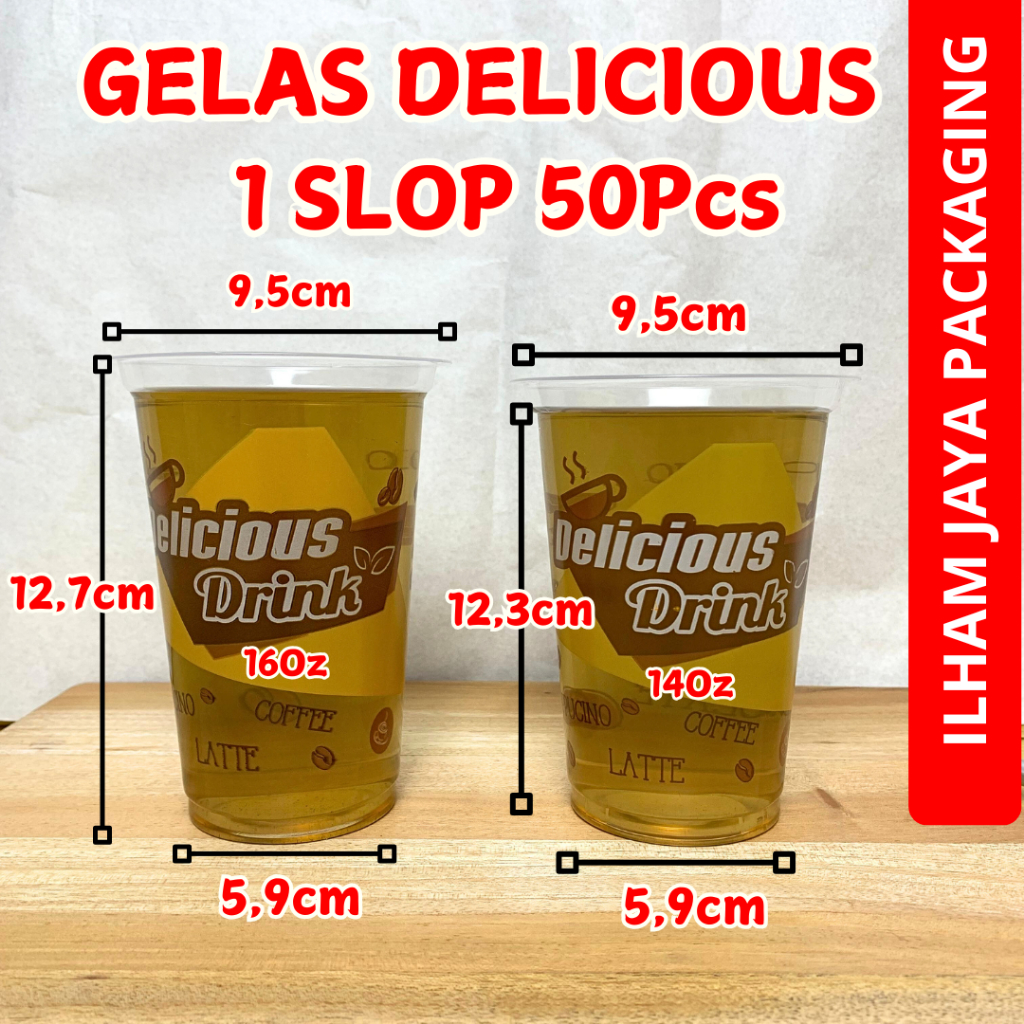(Tanpa tutup)gelas Starindo delicious /gelas starindo motif delicious 16oz, 14oz /gelas plastik 14oz