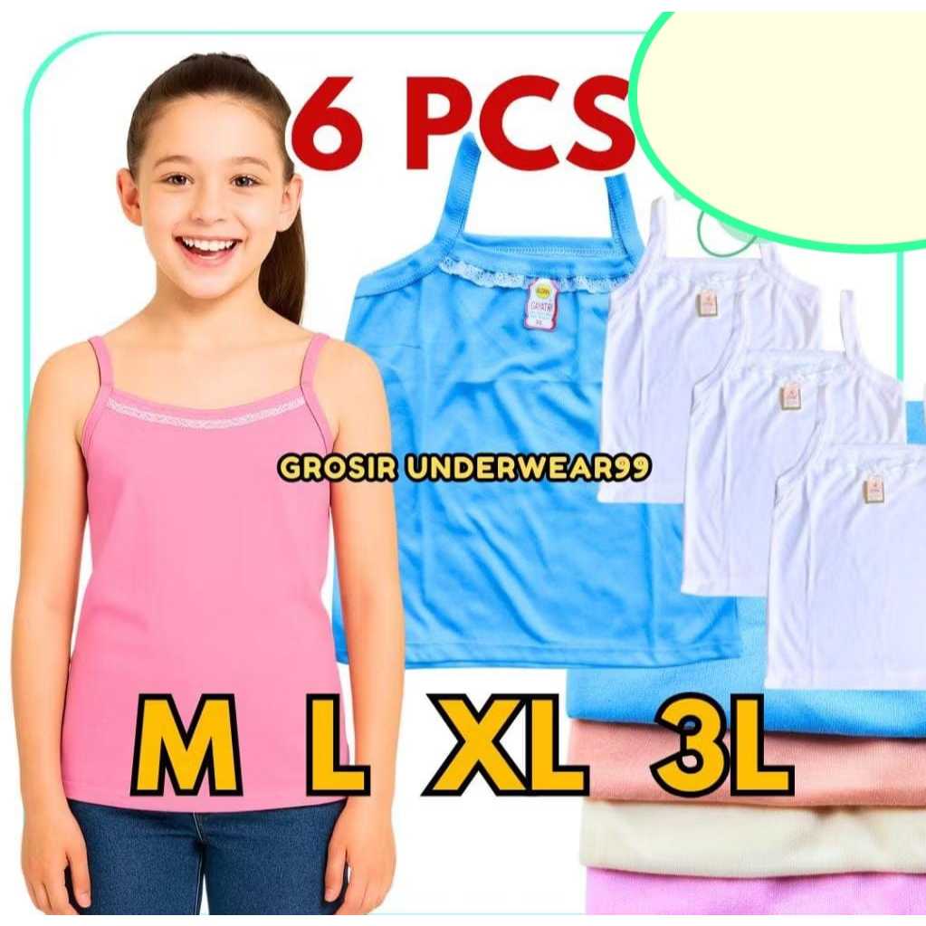 TERLARIS 6 Pcs Kaos Dalam Cewek - Singlet Anak Perempuan Renda dan Remaja GROSIR