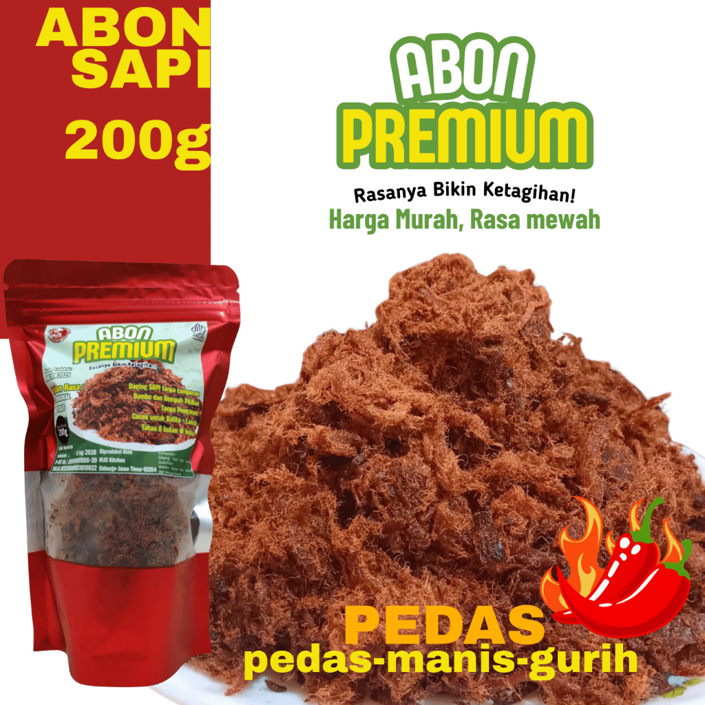 

Abon Sapi PREMIUM Asli Lezat dan Siap Saji 200g PEDAS (Pedas Manis dan Gurih)