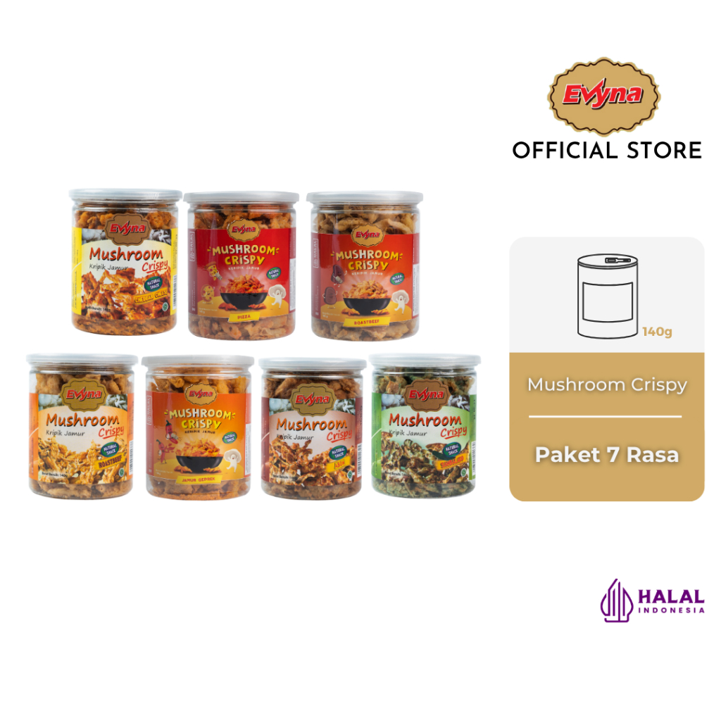 

Evyna Mushroom Crispy Keripik Jamur Pet Can 140 Gram