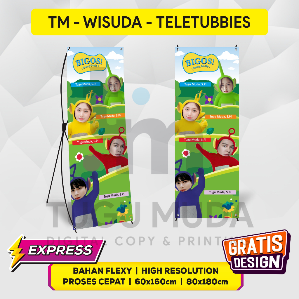 Kaloona.Shop Cetak X-Banner Wisuda X Banner Sidang Outdoor Standing Banner Lulus 60X160Cm - Gratis