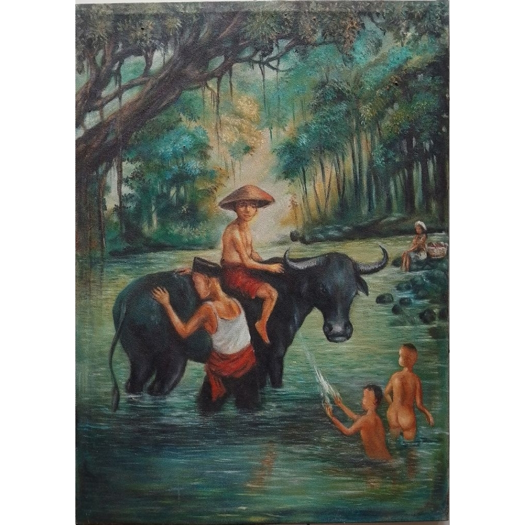 Lukisan orang memandikan kerbau