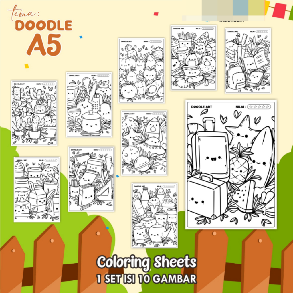 

KERTAS GAMBAR MEWARNAI TEMA [DOODLE] A5 ISI 10 LEMBAR - COLORING SHEET FOR KIDS READY STOCK