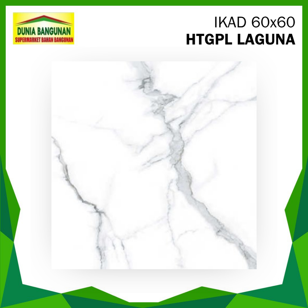 Granit 60x60 Lantai IKAD Laguna KW1 Granit Putih Corak Abu Glossy Granit Dinding
