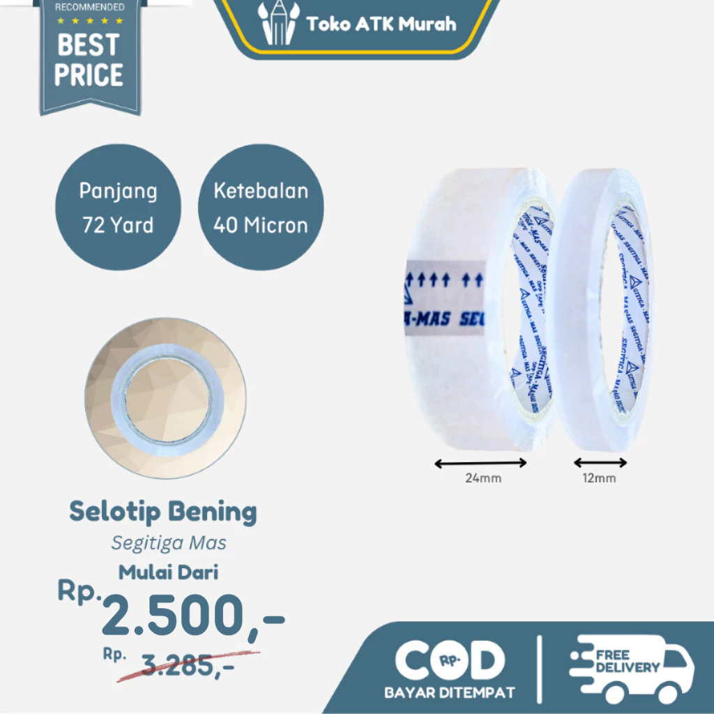 

Selotip - Solasi - Selotape Segitiga Mas 12 mm ( 0,5" )