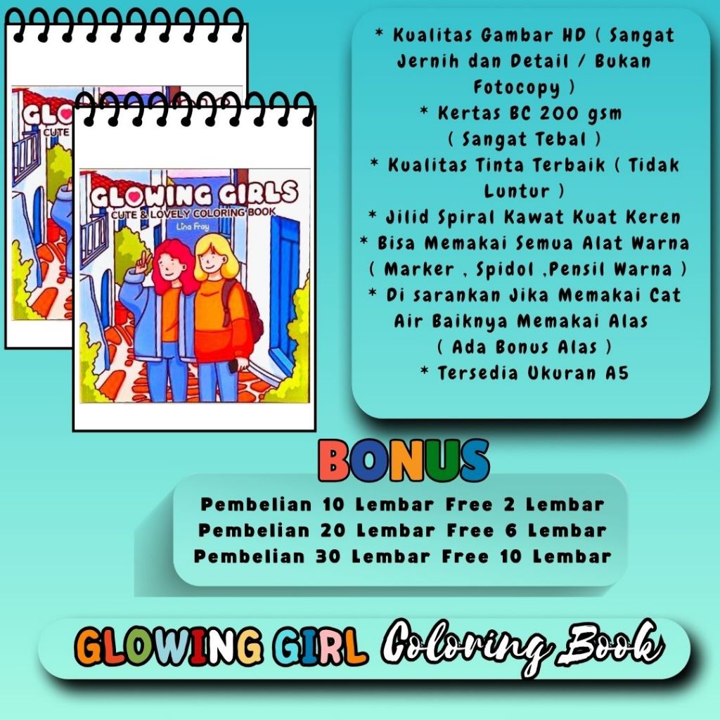 

Buku Mewarnai Glowing Girl"s Coloring Book Cute And Lovely Gambar Bagus Keren Kualitas HD Jernih Kertas Tebal 200 gsm