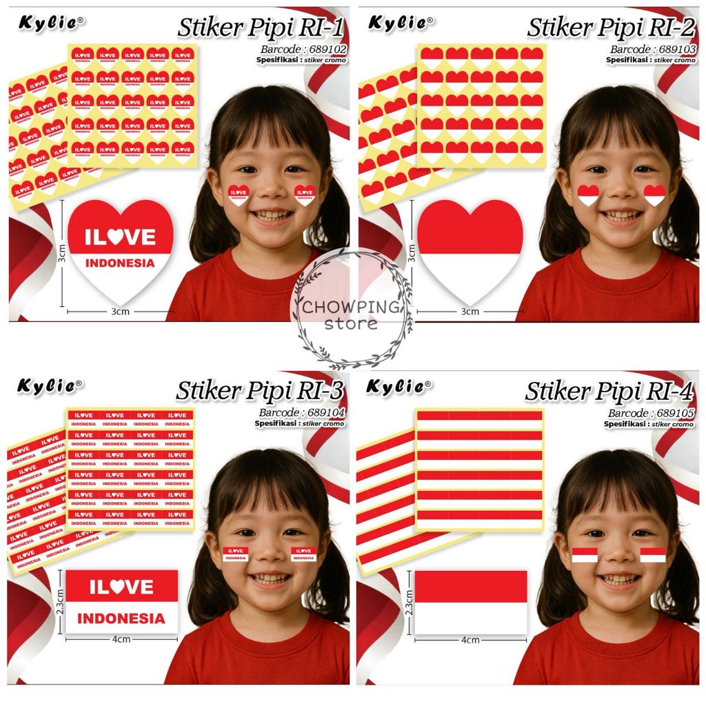 

Per Lembar Stiker Pipi Tipe 2 Sticker Muka Tangan Bendera Merah Putih I Love Indonesia