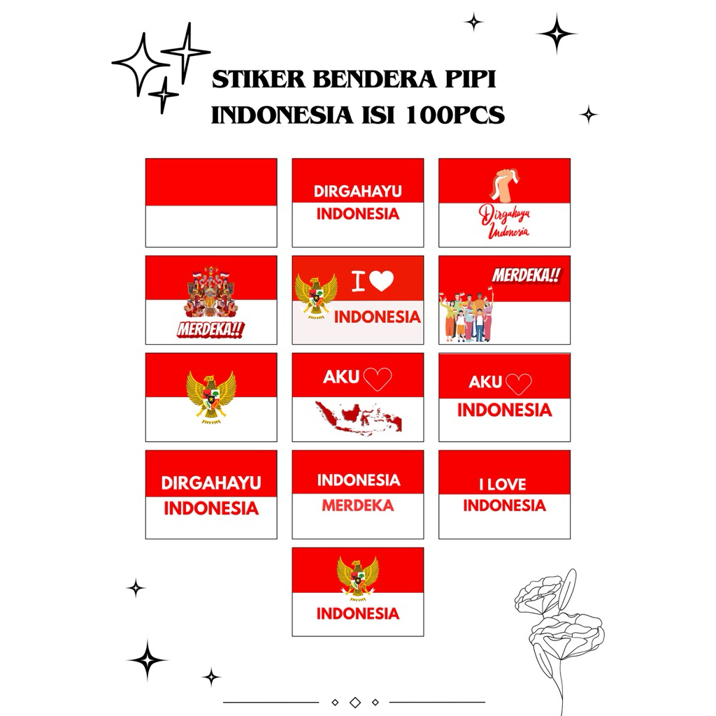 

Stiker Bendera Pipi Indonesia isi 100pcs/ Stiker bendera.