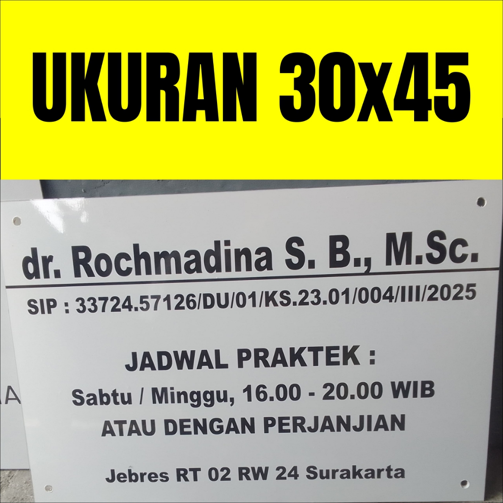 Papan Nama Acrylic 30x45 Papan Nama Dokter Plang Bidan Praktek Sekolah Sign Label 30*45 Akrilik