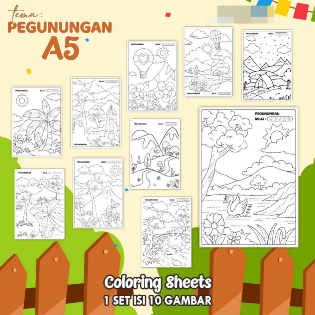 

KERTAS GAMBAR MEWARNAI TEMA [PEGUNUNGAN] A5 ISI 10 LEMBAR - COLORING SHEET FOR KIDS READY STOCK