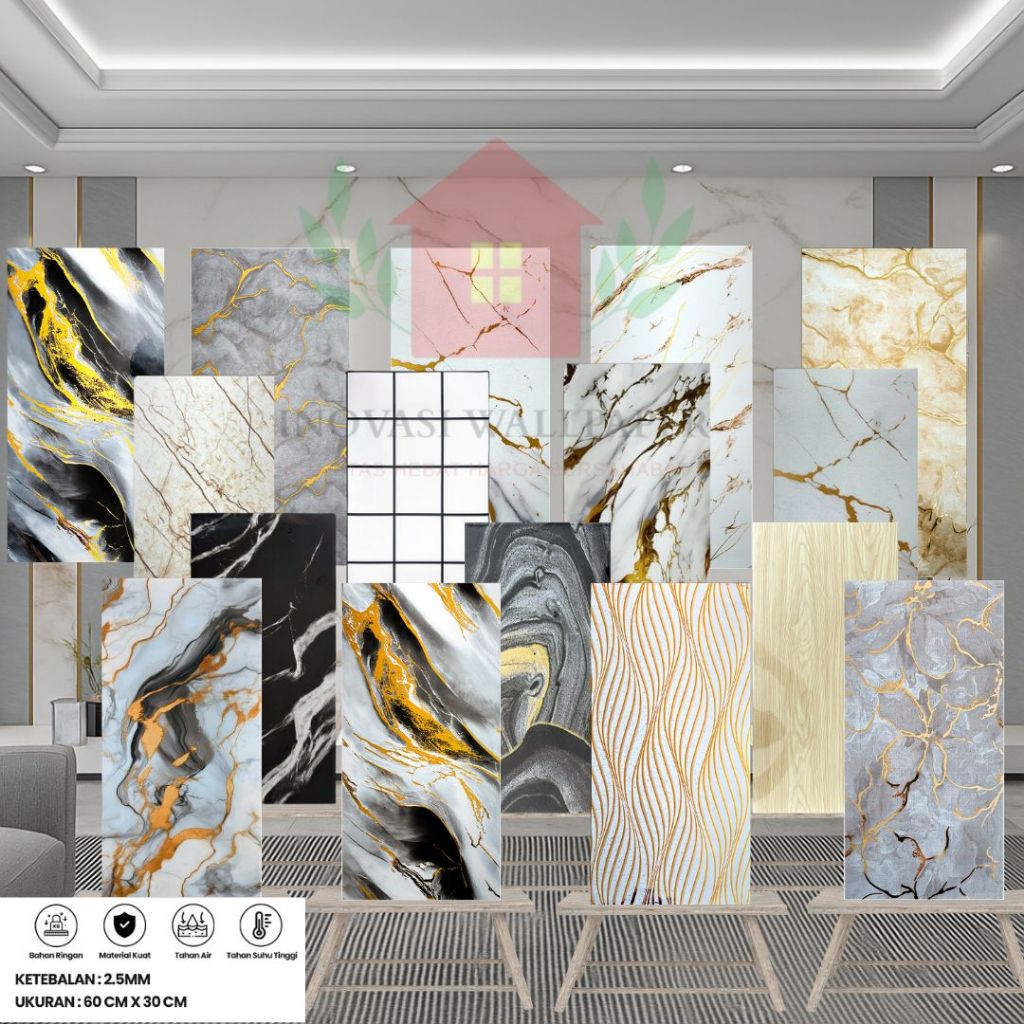 Paket 20 Lembar Wallpaper Foam Vinyl Marble Granit Wallpaper Dinding Kamar Stiker Marmer 30X60Cm