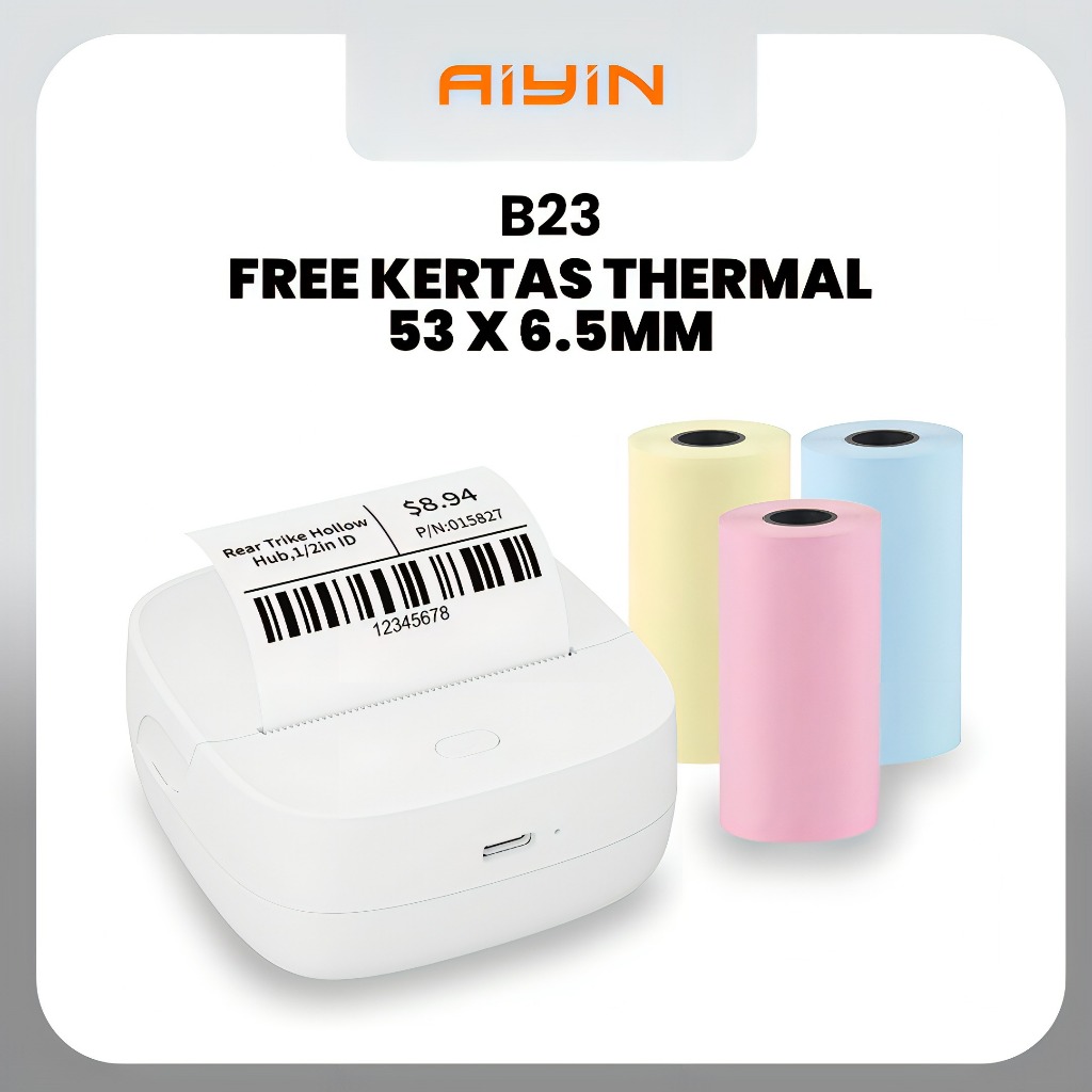 

[FREE THERMAL PAPER 53mm x 6.5mm] AiYin B23 - Mini Printer Label Portable