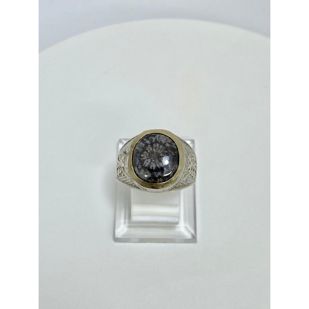 Cincin Batu Akik Fosil Koral Teratai Hitam