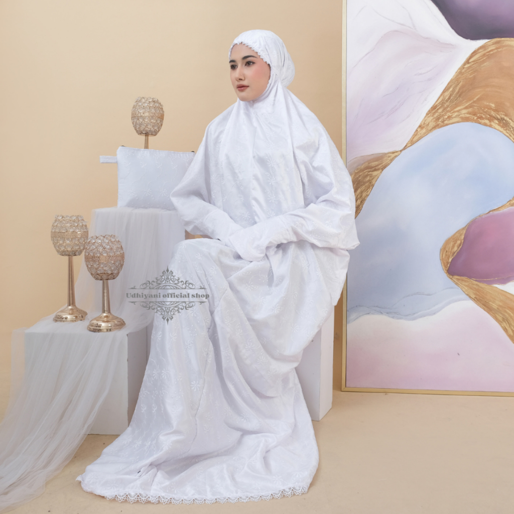 DHIYA - Mukena Terusan Dewasa Sutra Paris Putih Clara