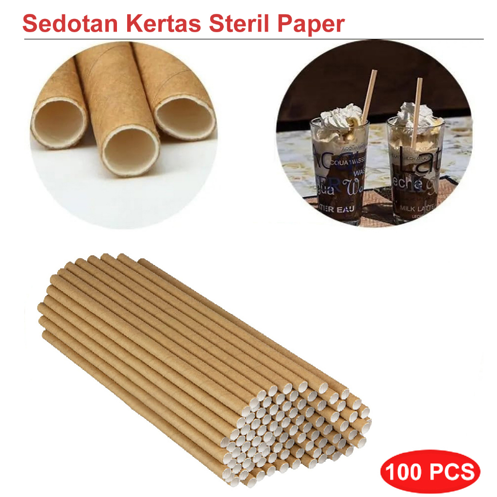 Sedotan Kertas Steril / SEDOTAN KERTAS Brown / 100PCS PREMIUM Sedotan Kertas Steril / Straw