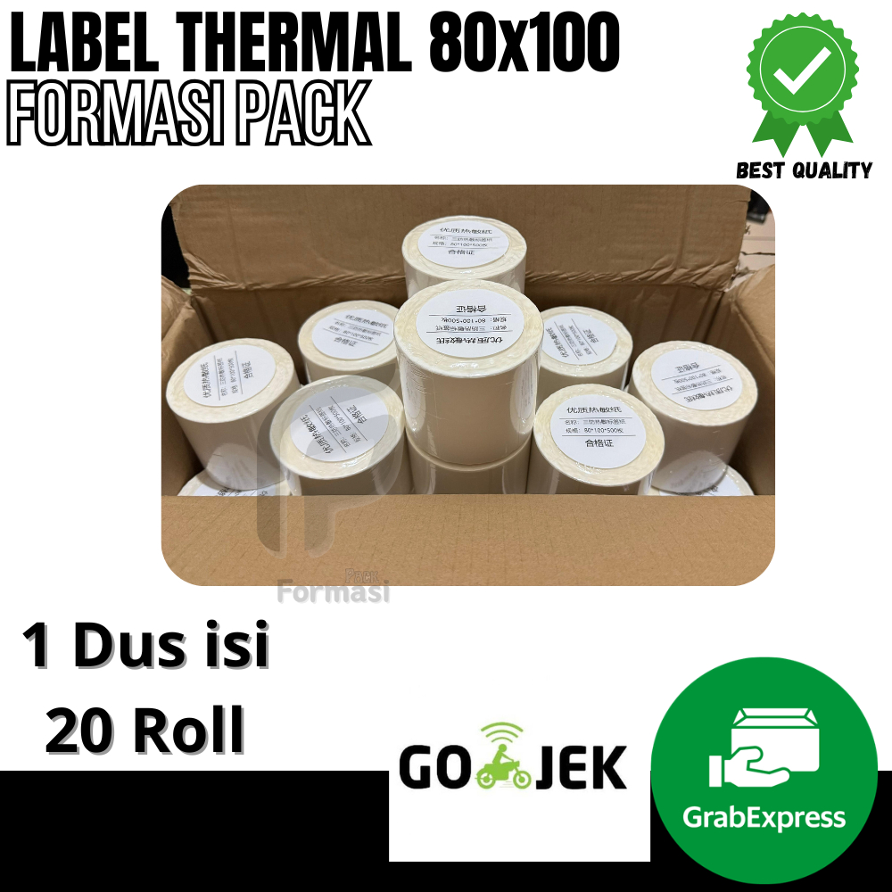 

LABEL STICKER THERMAL & CONTINOUS PAPER THERMAL 80 X 100 mm" isi 500pcs (1dus isi 20 Roll)