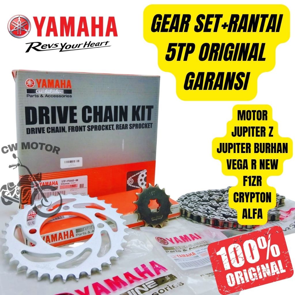 GEAR SET+RANTAI YAMAHA KODE 5TP MOTOR JUPITER Z/BURHAN VEGA R NEW F1ZR CRYPTON ALFA 100%ORI(GARANSI)
