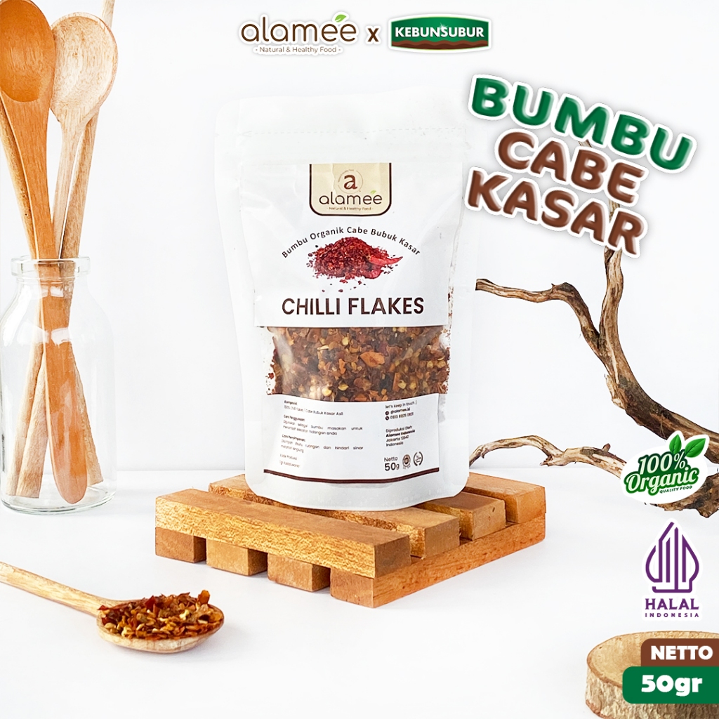 

ALAMEE Cabe Bubuk Kasar Chilli Flakes Cabai Bumbu Dapur Organik Tanpa Campuran 50 Gram kebunsubur