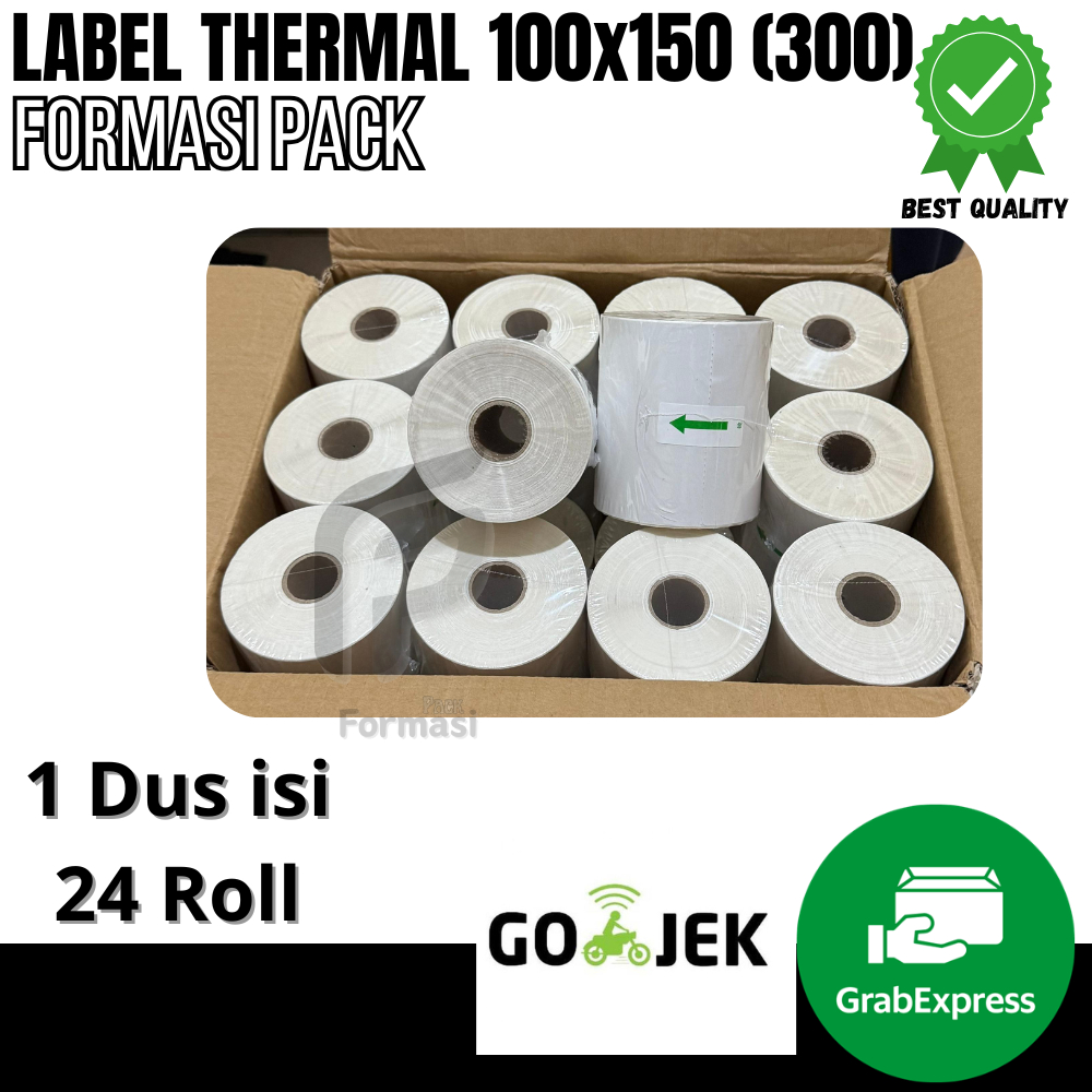 

LABEL STICKER THERMAL & CONTINOUS PAPER THERMAL 100 X 150 mm" isi 300pcs (1dus isi 24 Roll)