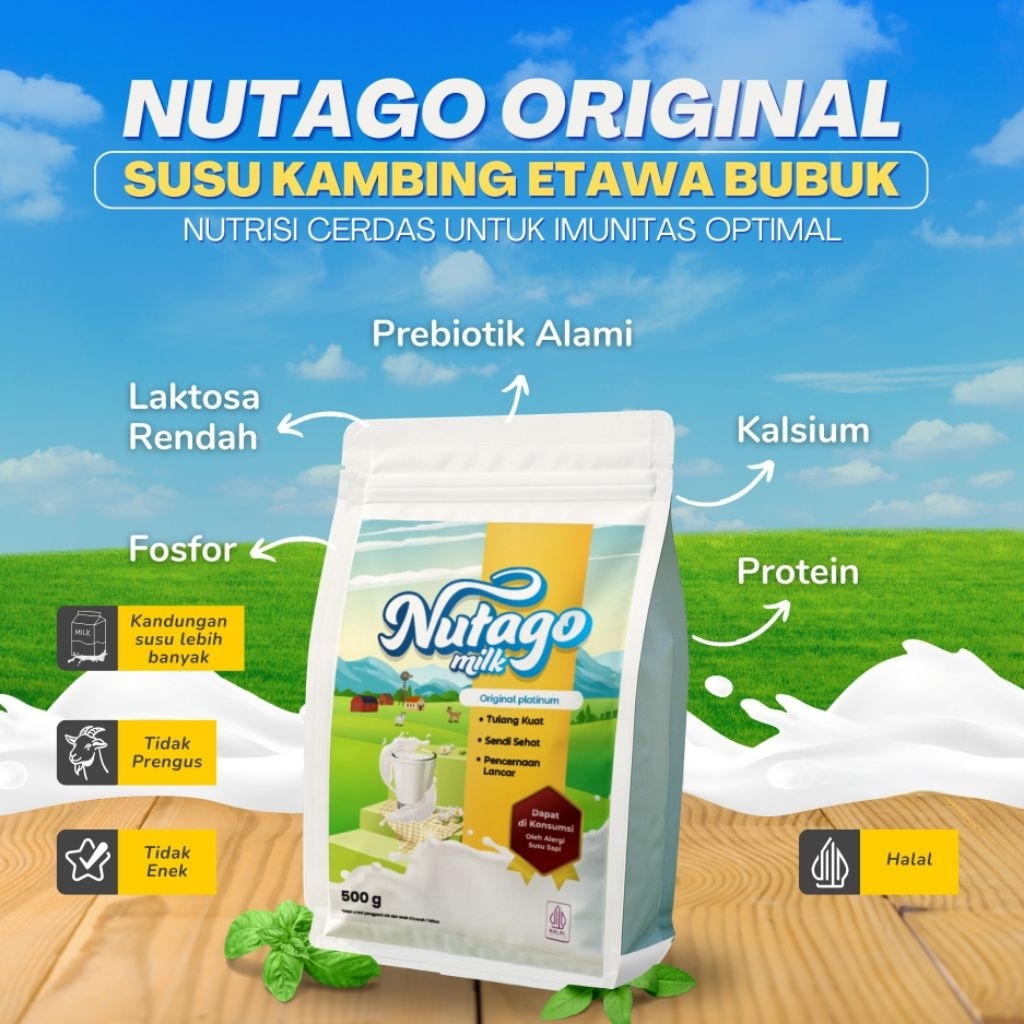 

NUTAGO Susu Kambing Etawa Bubuk Original Premium 500gram Organik Alami Meredakan Asam Lambung GERD Memulihkan Pernafasan Rendah Gula Aman Diabetes Kolestrol