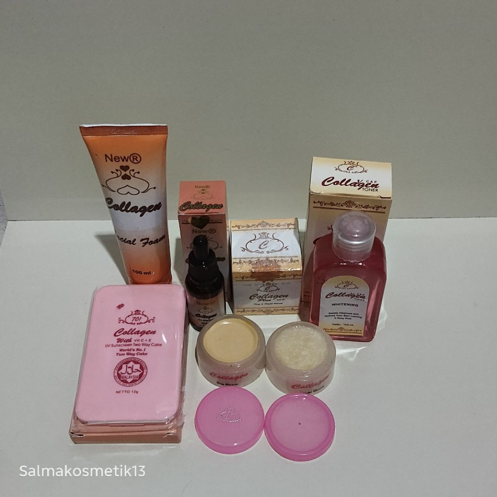 Paket Cream Collagen 6In1 Original // cream siang, malam, serum glowing, toner, bedak, facial foam