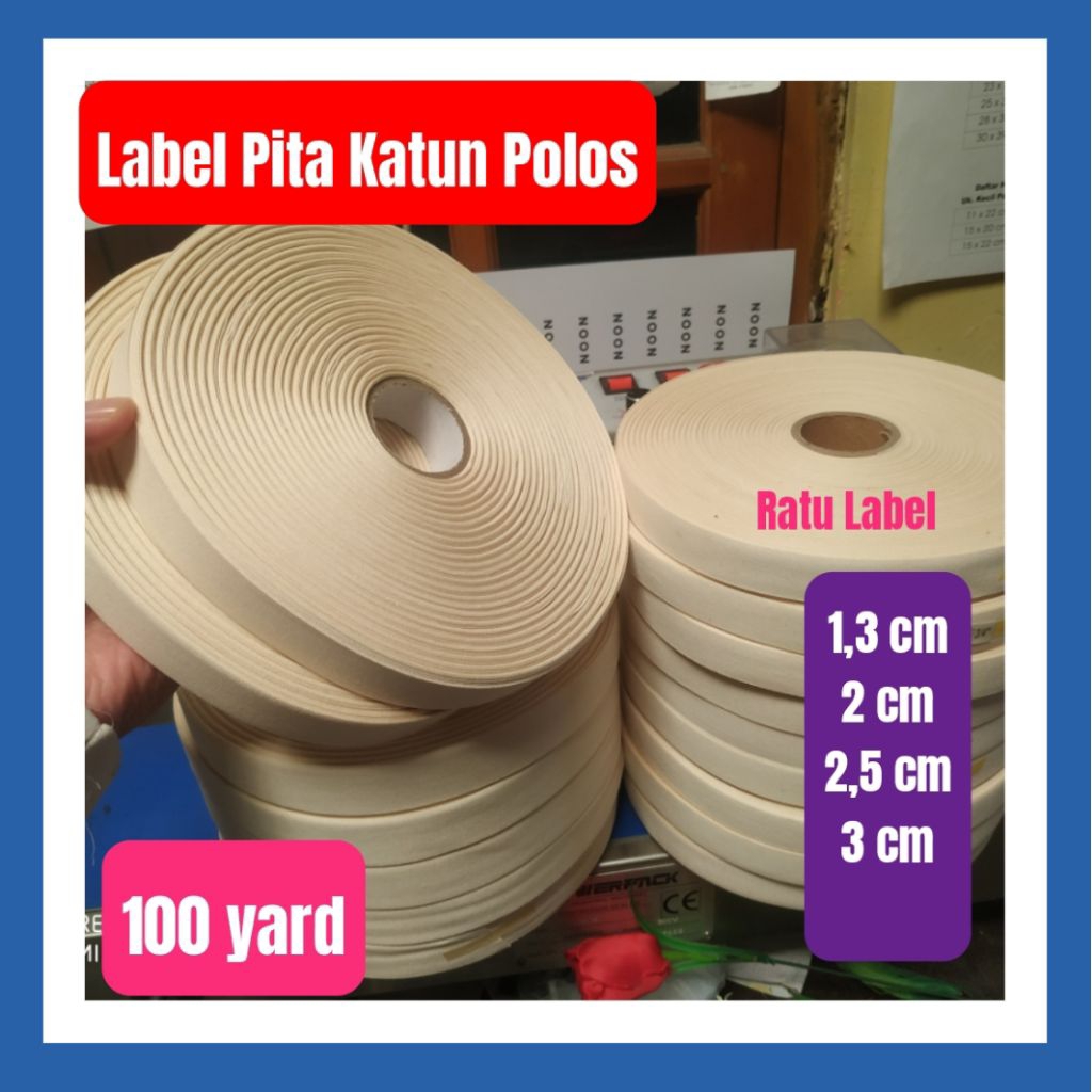 

Pita Label Katun Cream Polos 1,5cm 1 2 cm