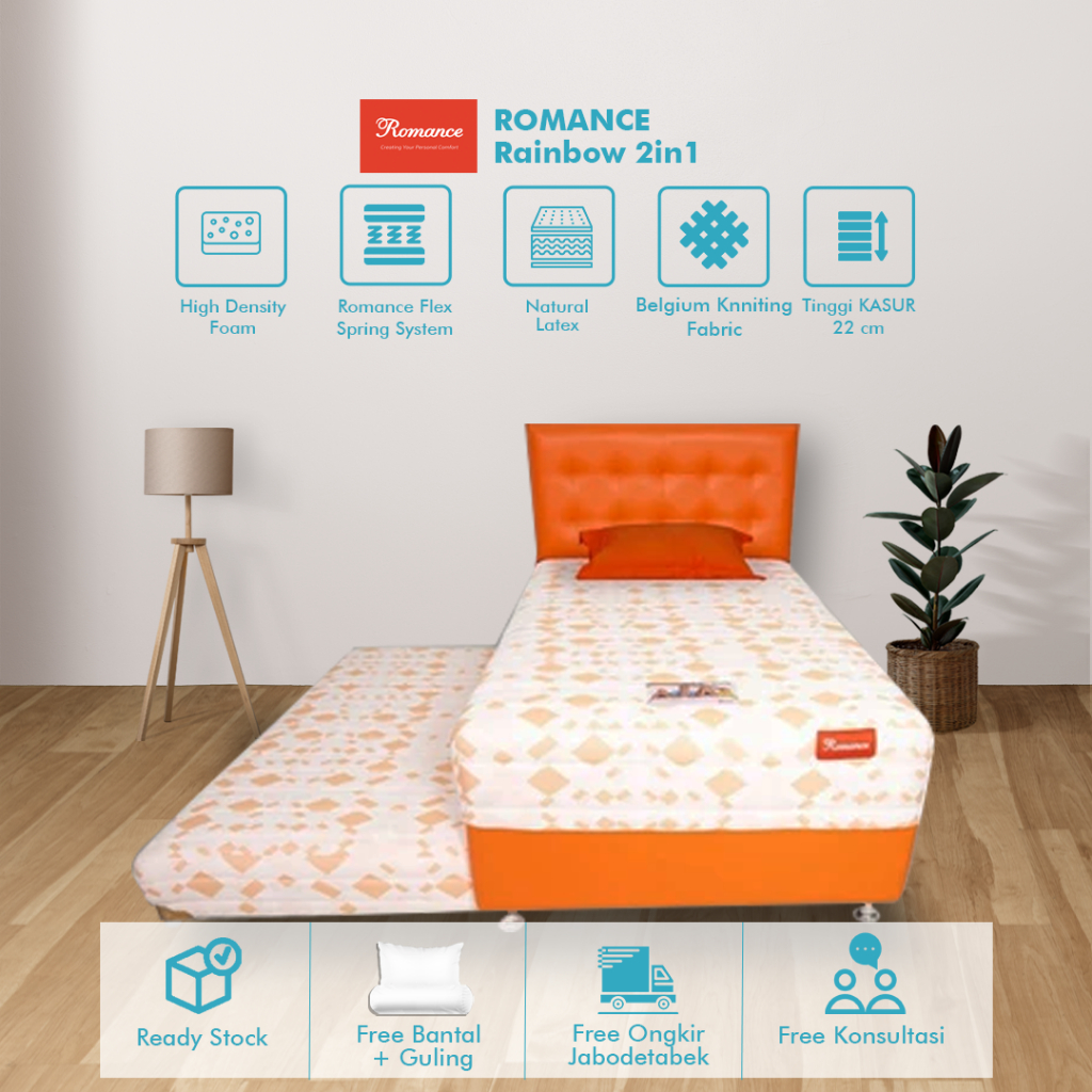Kasur Springbed Romance Rainbow 2in1 90x200, 100x200, 120x200, 140x200  Kasur Atas bawah Anak / Dewa