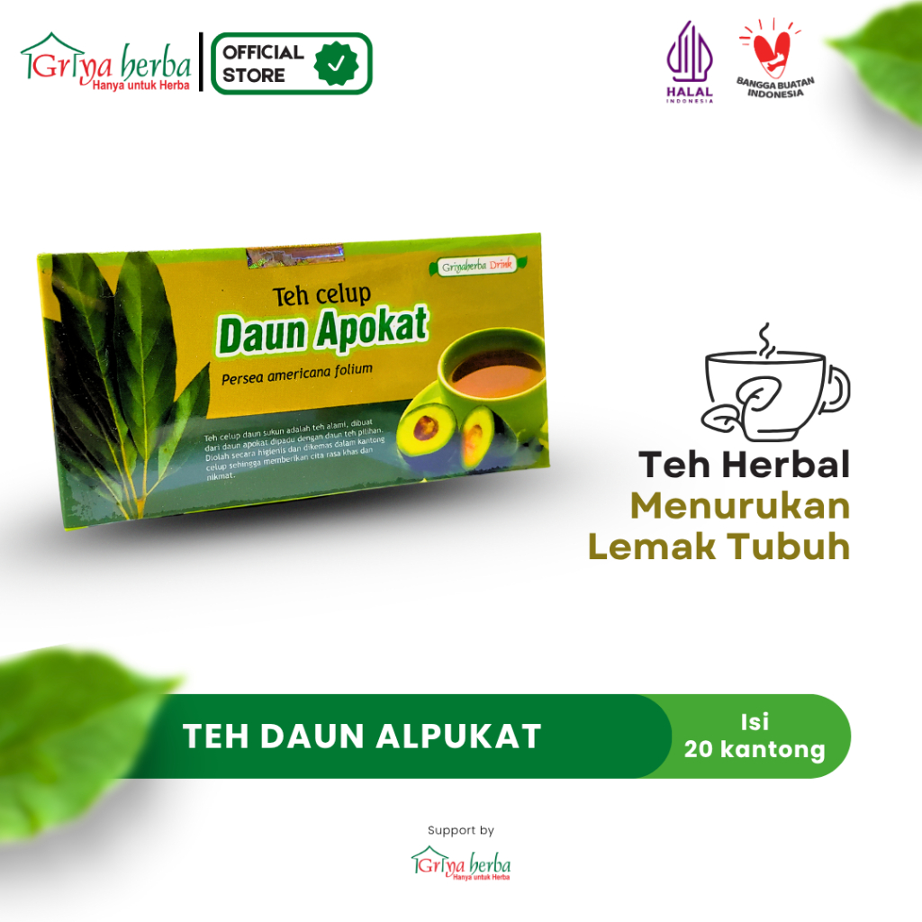 

Teh Herbal Daun Alpukat atau Apokat Griya Herba isi 20 Kantong Teh celup membantu mengurangi lemak darah