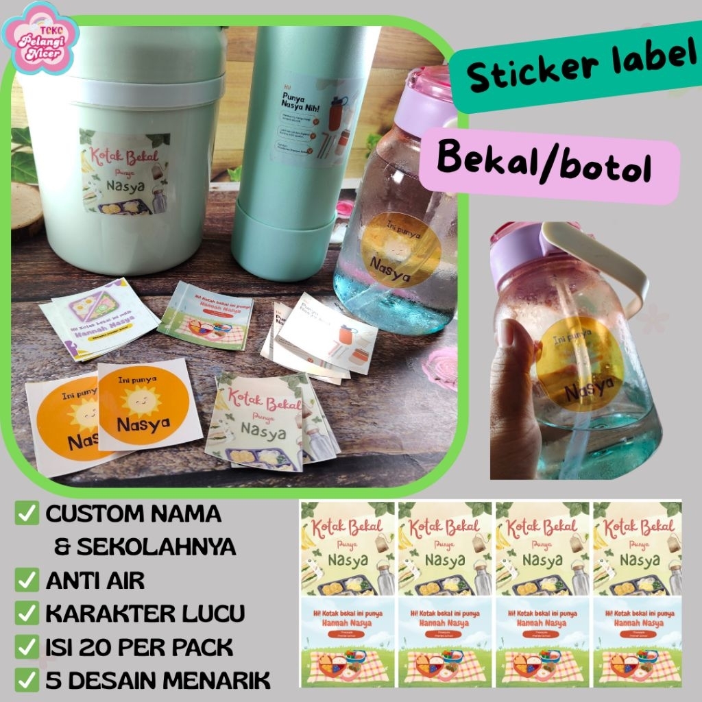 

Stiker Label Custom Nama untuk Bekal & Botol Anak – Sticker Custom Anti Air, Lucu & Praktis!