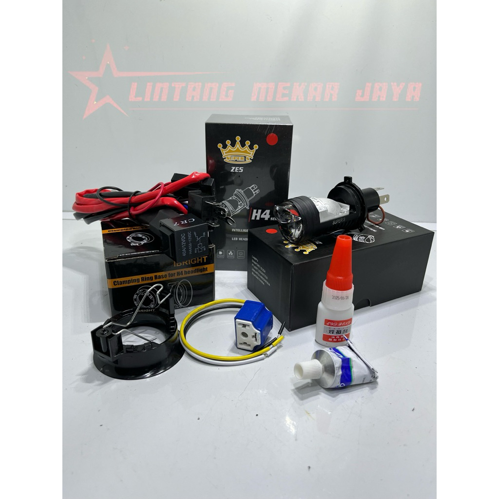 Lampu h4 mini projector lengkap fiting soket H4 mini laser cahaya biled