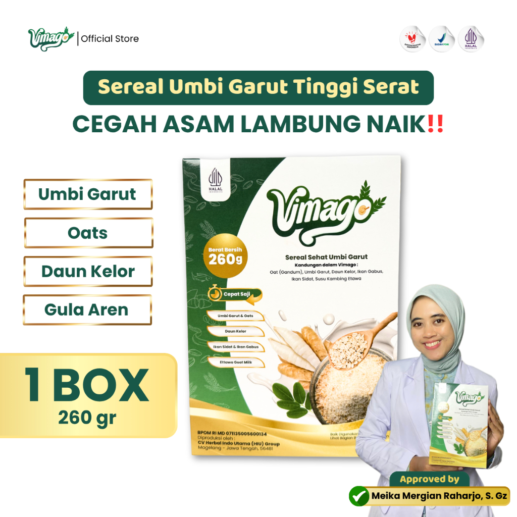 

VIMAGO Sereal Oat Umbi Garut Solusi Meredakan Asam Lambung dan Gerd - 260g