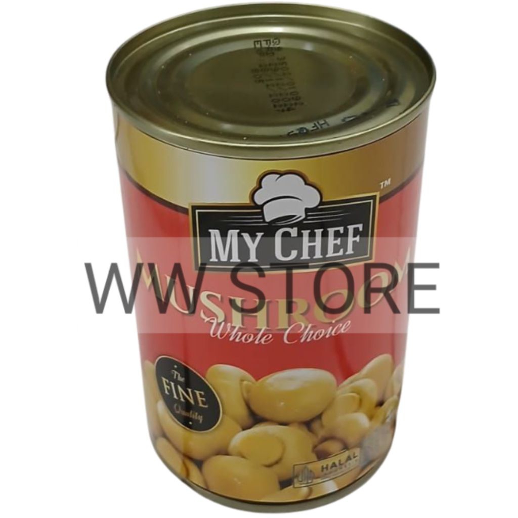 

Jamur kancing utuh dalam larutan garam halal MUI MY CHEF ( Whole Choice ) Button Mushrooms MUSHROOM kaleng can 425g