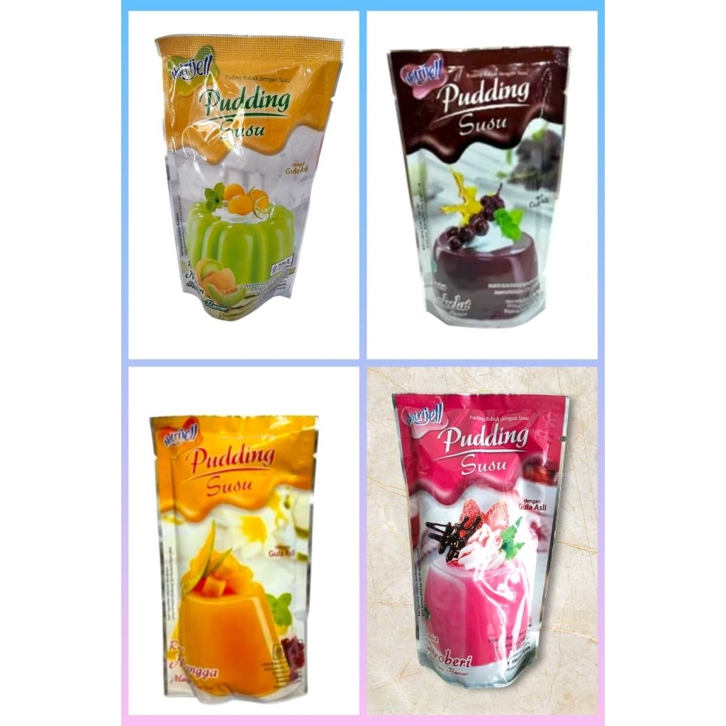 

Puding susu Nutrijell Rasa mangga, Stroberi, coklat, Melon