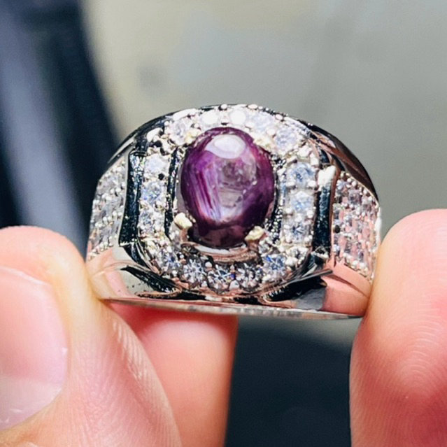 Cincin permata ruby star tanzania model oval ring mewah