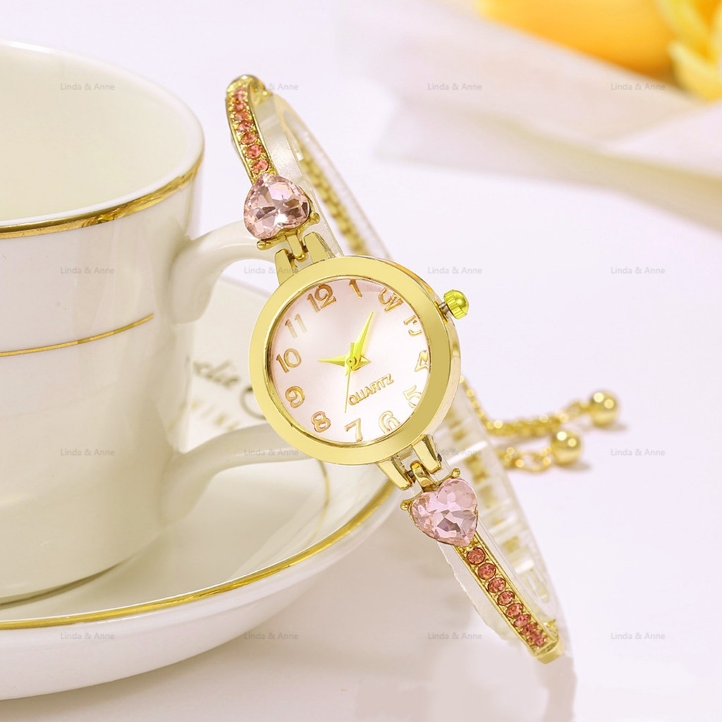 LA Jam Tangan Serut Aksen Batu Zircon Luxury Analog Watch / Jam Tangan Wanita Elegan