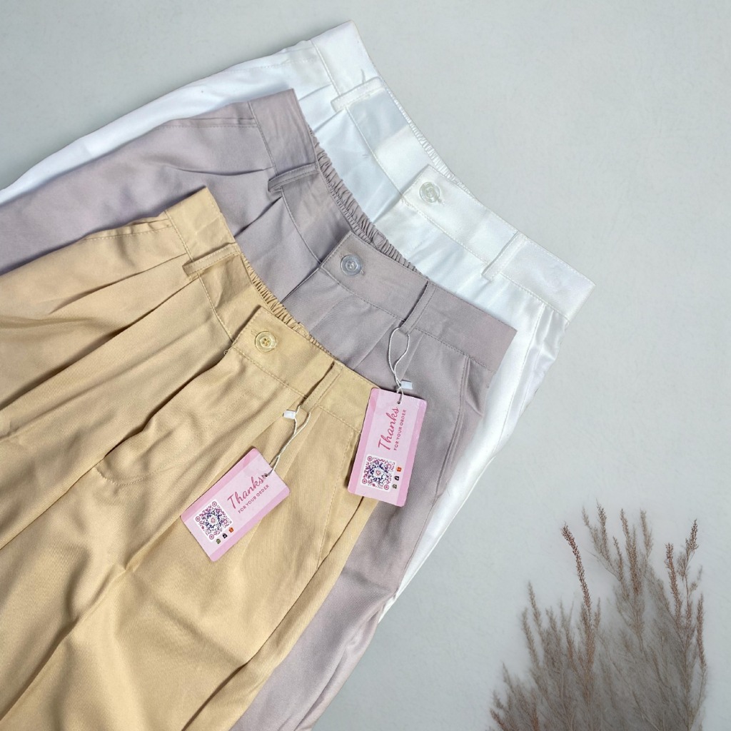 Celana casual panjang Kulot highwaist Anti Kusut - Loose pants wanita kantor  kain nyaman