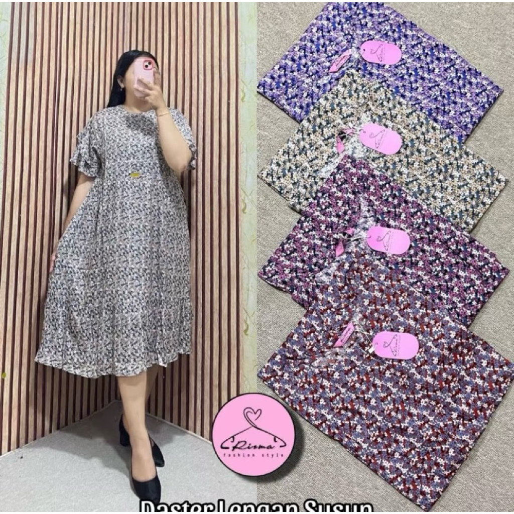 Daster Rayon Mawaza Model Lengan Susun Motif Bunga Bahan Rayon Twill Armany Import Terberu Kekinian 