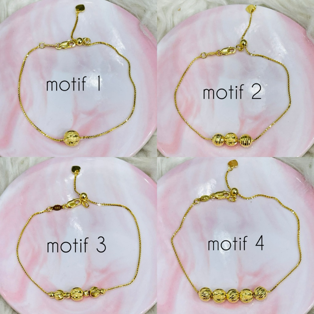 gelang serut bola bola merica pasir kristal yellow simple emas asli kadar 700