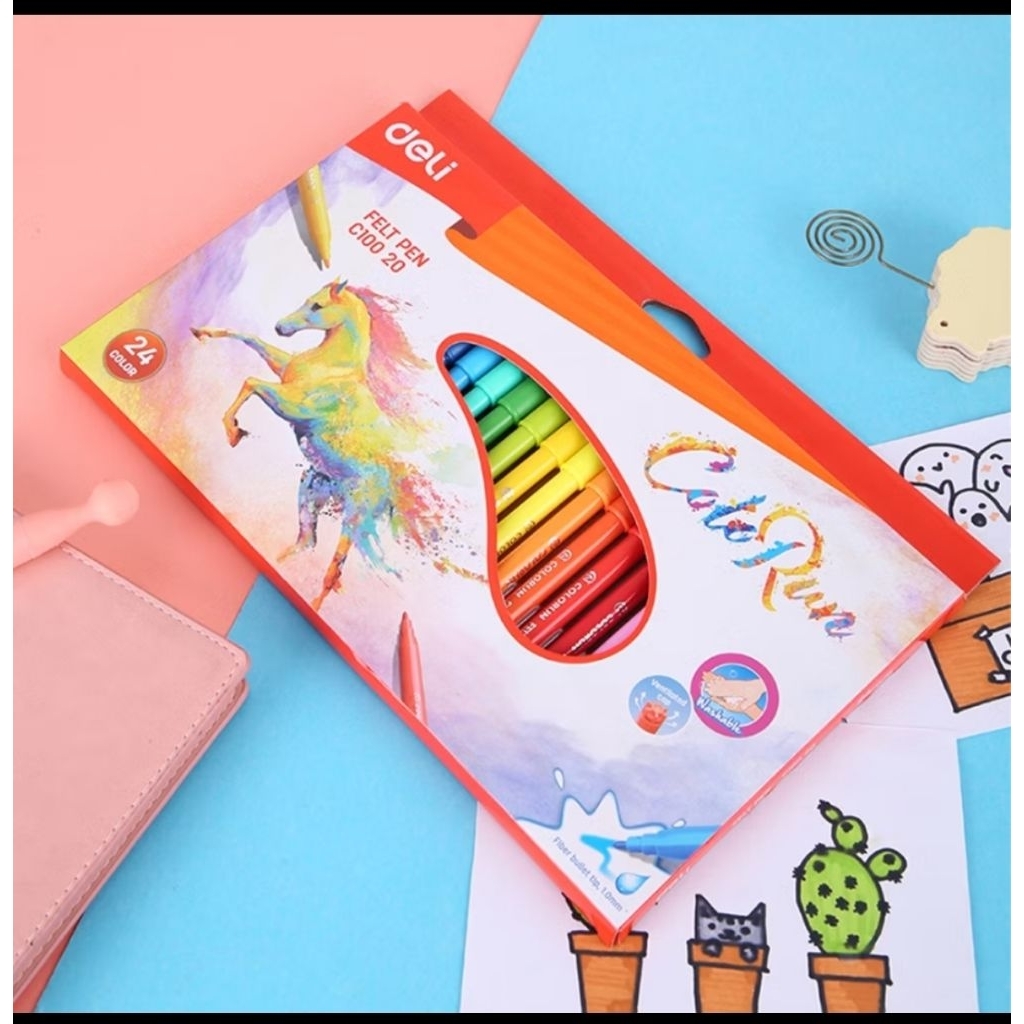 

Deli Spidol 24 Warna Tidak beracun Warna Cerah EC10020 Spidol Warna