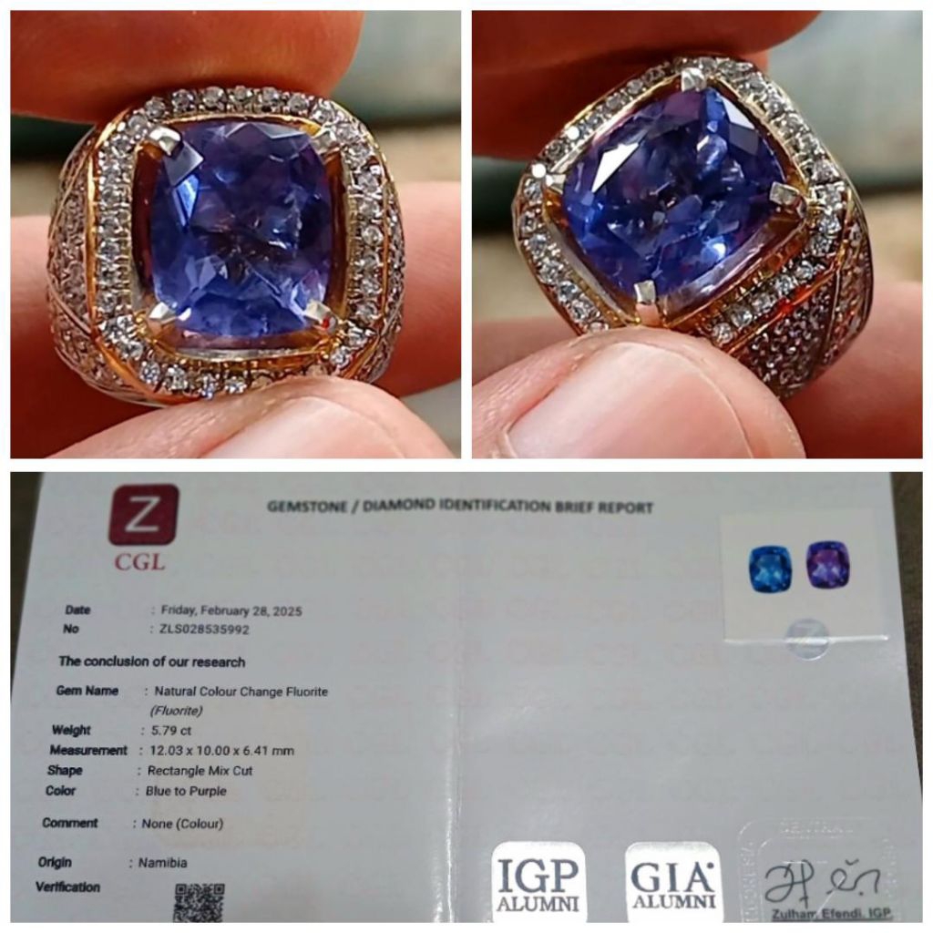 Natural colour change Fluorite 5.79 ct. memo CGL