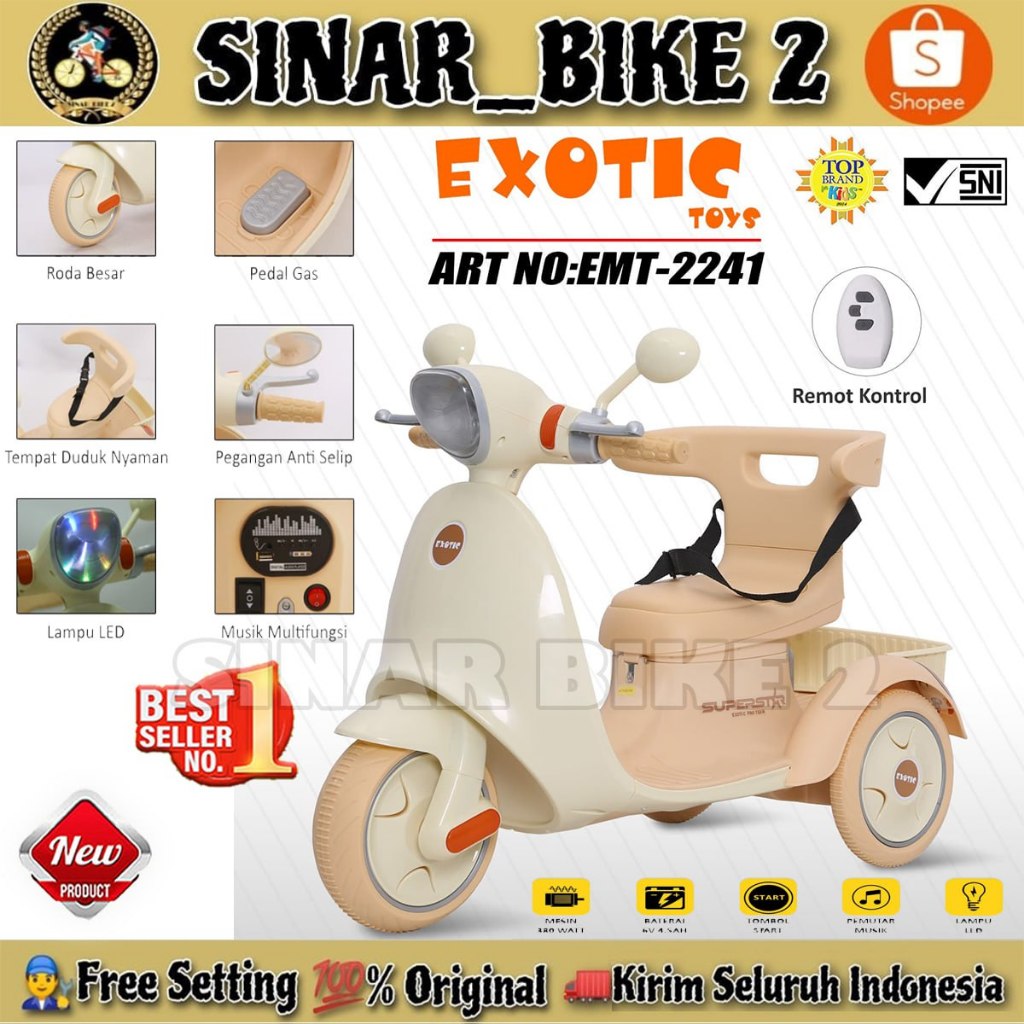 Motor Motoran Aki Anak EXOTIC EMT 2241 Vespa Mainan Anak ( TANPA REMOT )