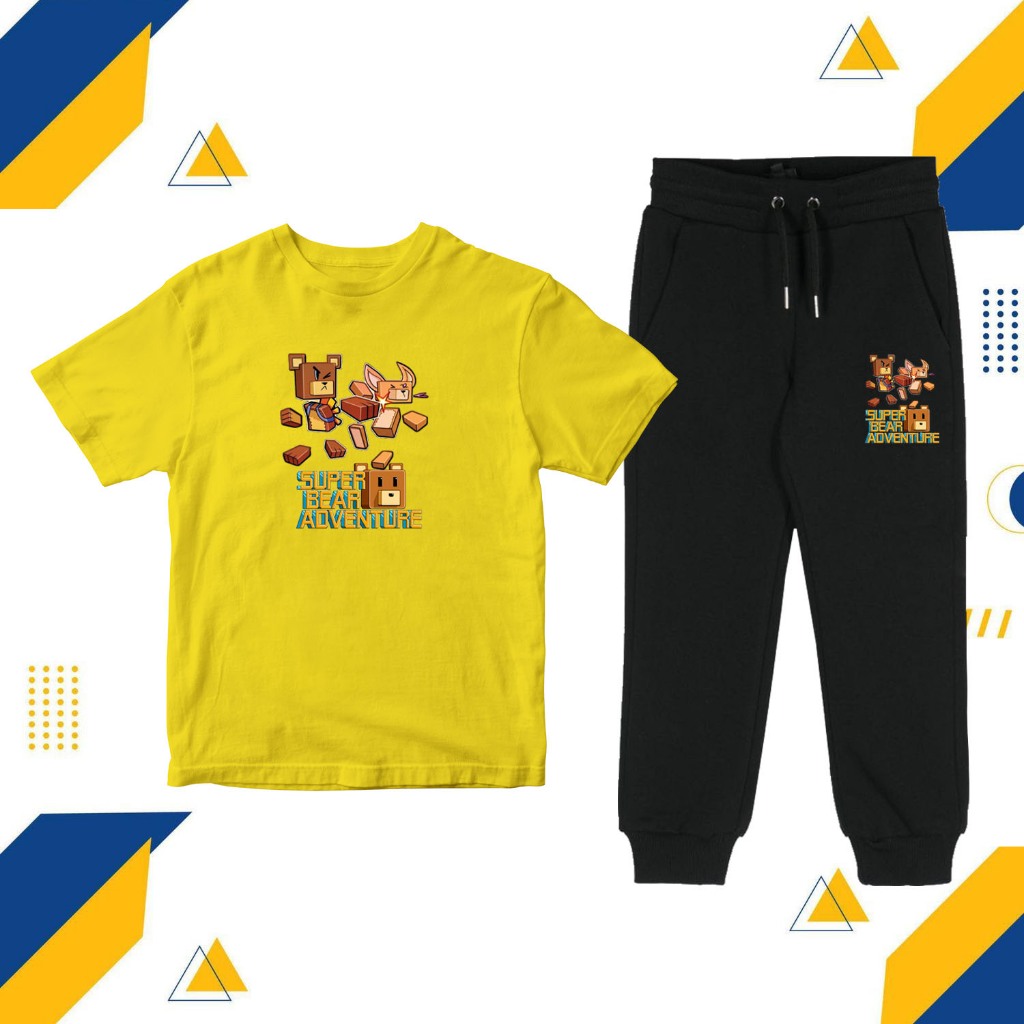Setelan Anak Kaos Dan Celana Super Bear Adveneture - Set Kaos Celana Joger Game Super Bear Adventure