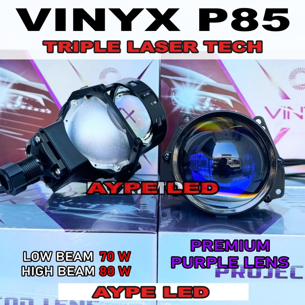 Biled Projector Vinyx P85 3 inch Purple Lens Upgrade 80 Watt Laser Tech Bi-Led P85 Vinyx Original