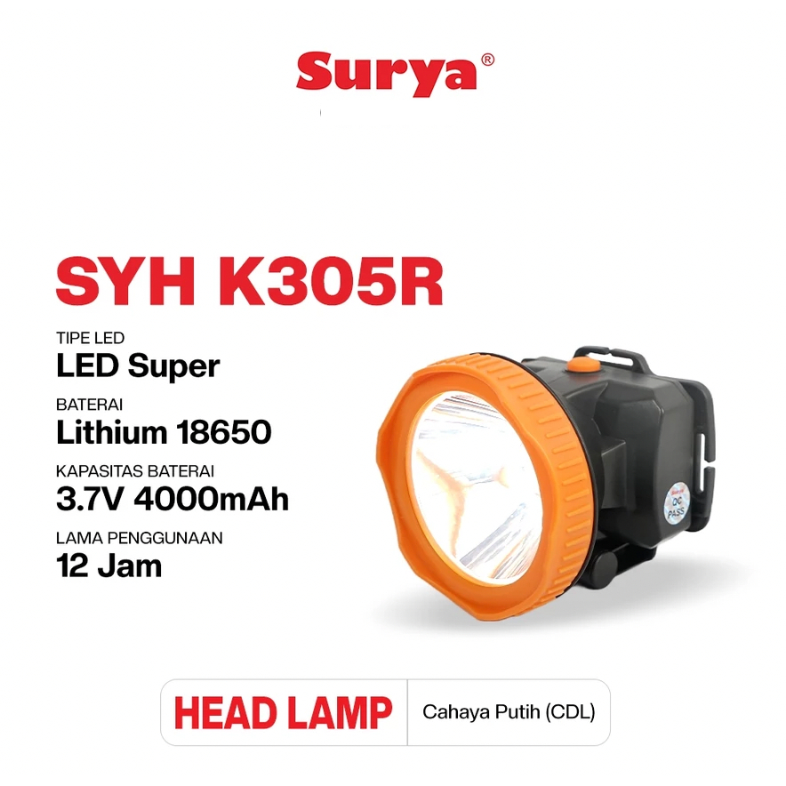 Headlamp Senter Kepala Selam Surya Astro SYH K305R – Headlamp Diving Rechargeable Tahan Air
