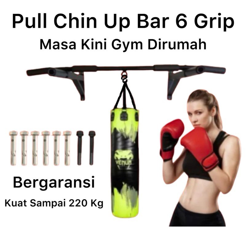 BEST SALE Alat Pull Up Bar 6 Grip Fitness Dinding Rumah Kuat 200 KG