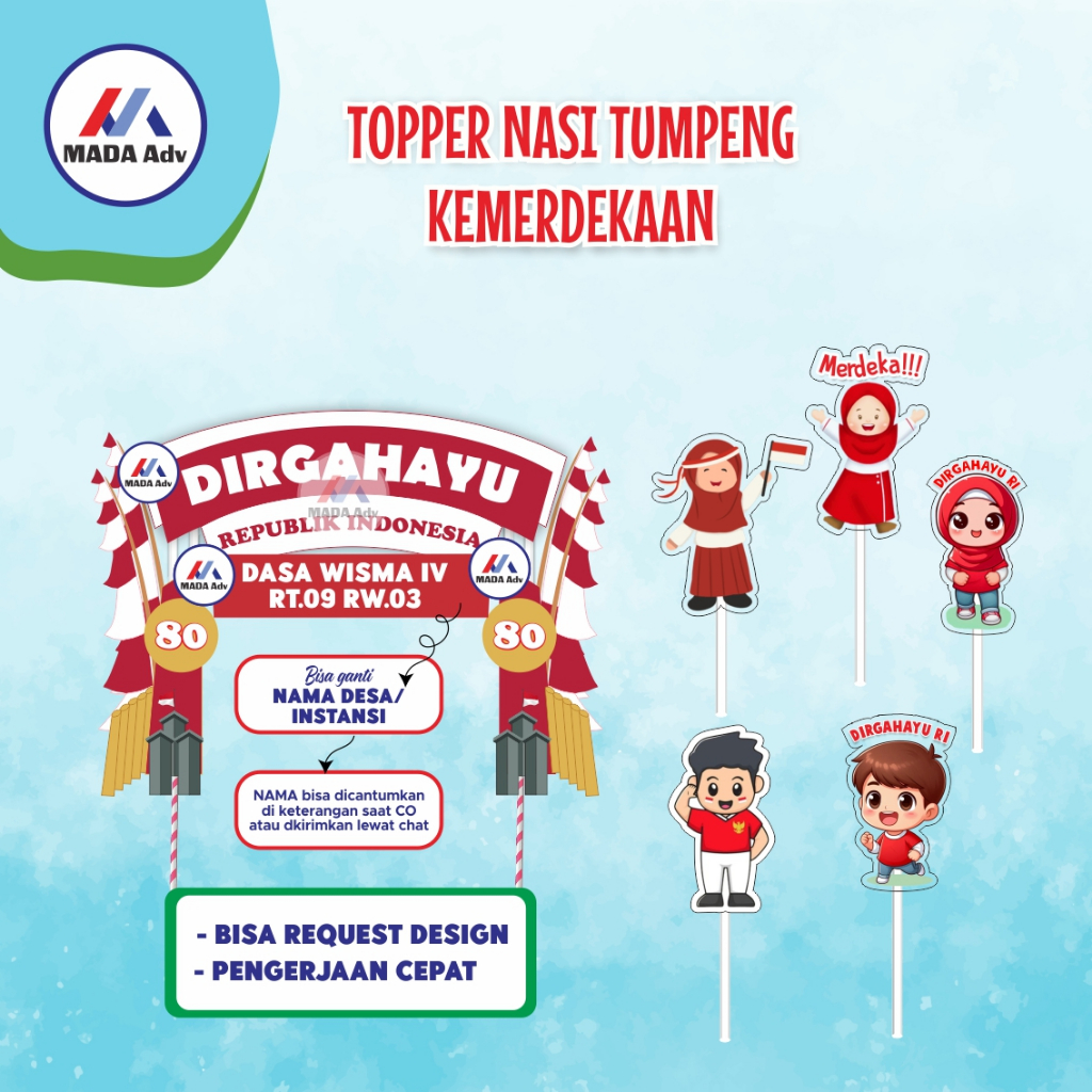 Topper Tumpeng Custom HUT RI/ Topper Custom Kemerdekaan 2/ Topper Tumpeng Kemerdekaan RI/ Topper 17 