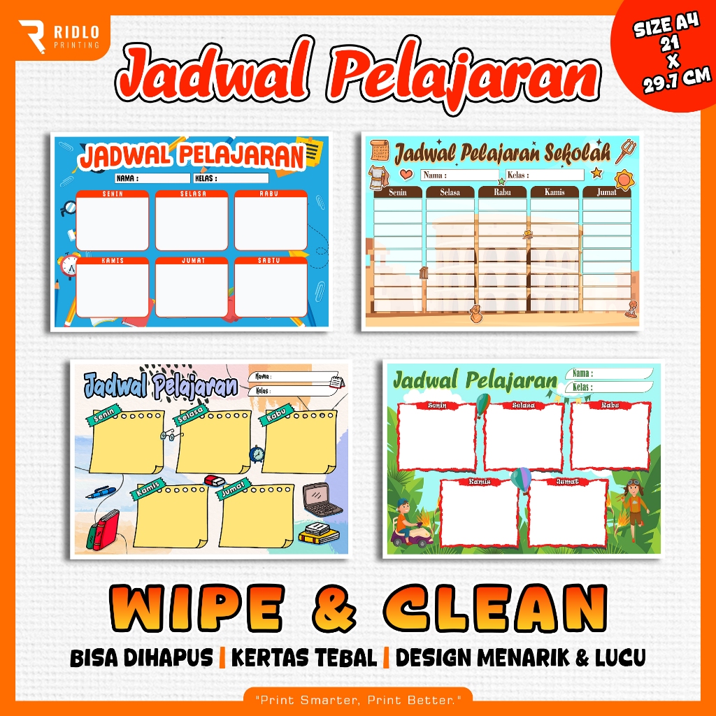 

JADWAL PELAJARAN WIPE CLEAN | POSTER JADWAL PELAJARAN SEKOLAH | BISA DIHAPUS