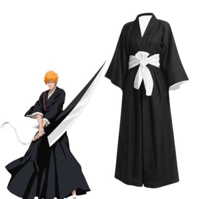 COSTUM KIMONO HAKAMA BLEACH BLACK ICHIGO KUROSAKI COSTUM JEPANG TRADISIONAL COSPPLAY BELACH ICHIGO K