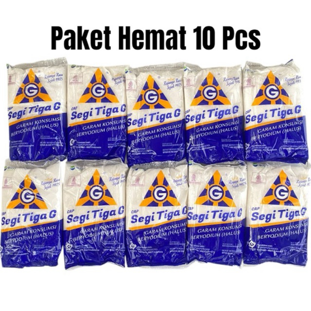 

Paket 10pcs Garam Cap Segi Tiga 200gr Garam Dapur Beryodium Halal (extra promo)